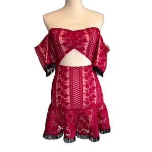 Lovers + Friends Revolve Women's Size S Sheath Mini Party Dress Lace w/ Fringe